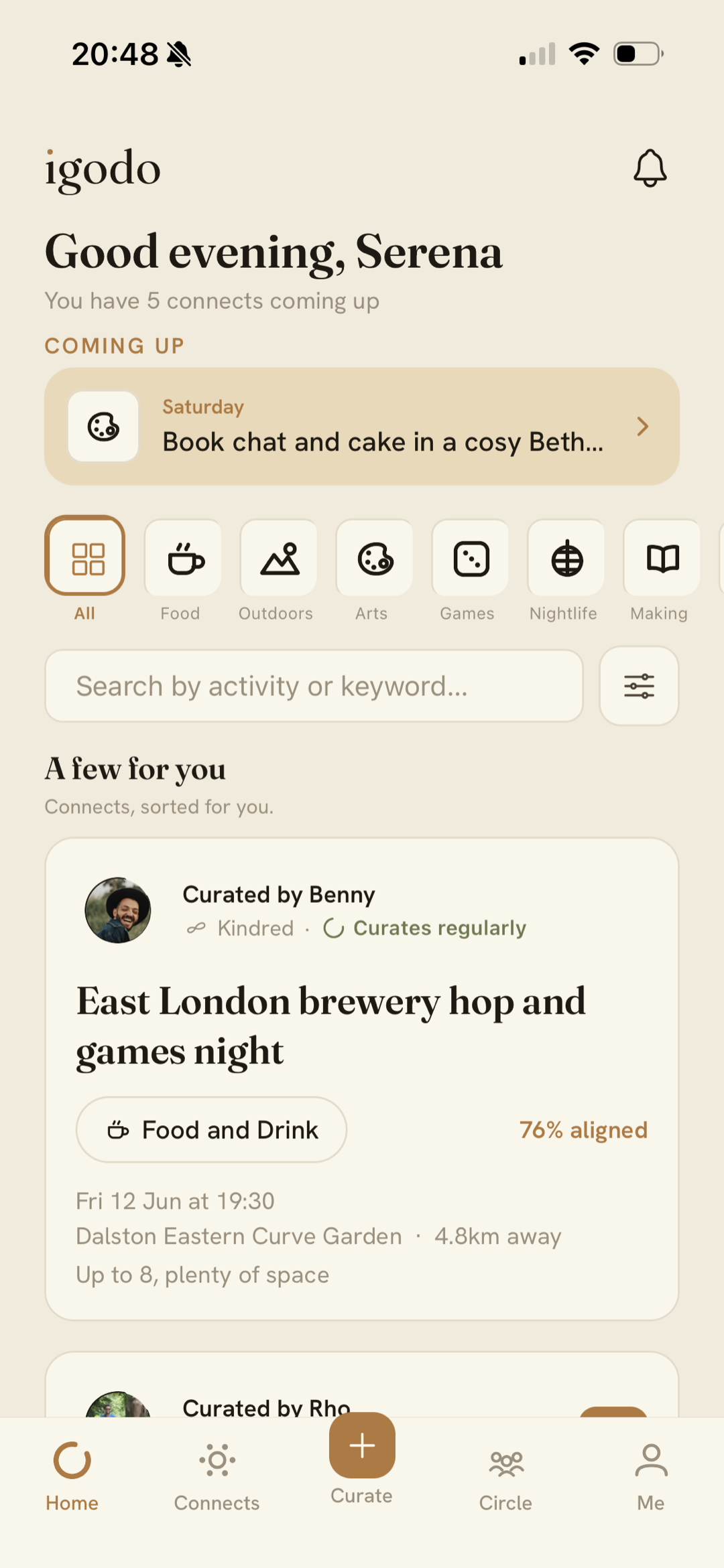 The Igodo home screen